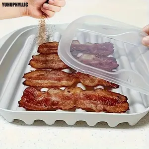 1 Counts  Microwave Bacon Cooking Tray with Lid - Non slip, Drainage Design, Suitable for Fat Bacon and Sauces, Quick Meal Preparation, Dishwasher Safe, Durable PP Material, Kitchen Essential