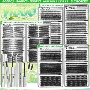 YIDUO Lash Book Clusters Kit Eyelash Clusters Lash Kit Volume Lashes Clusters Fluffy D Curl DIY Individual False Eyelashes Longer Looking Eyelashes with Lash Bond and Seal, Tweezers, Remover and Eyelash Brush  Wispy Bulk Cluster Eyelash Extensions Kit