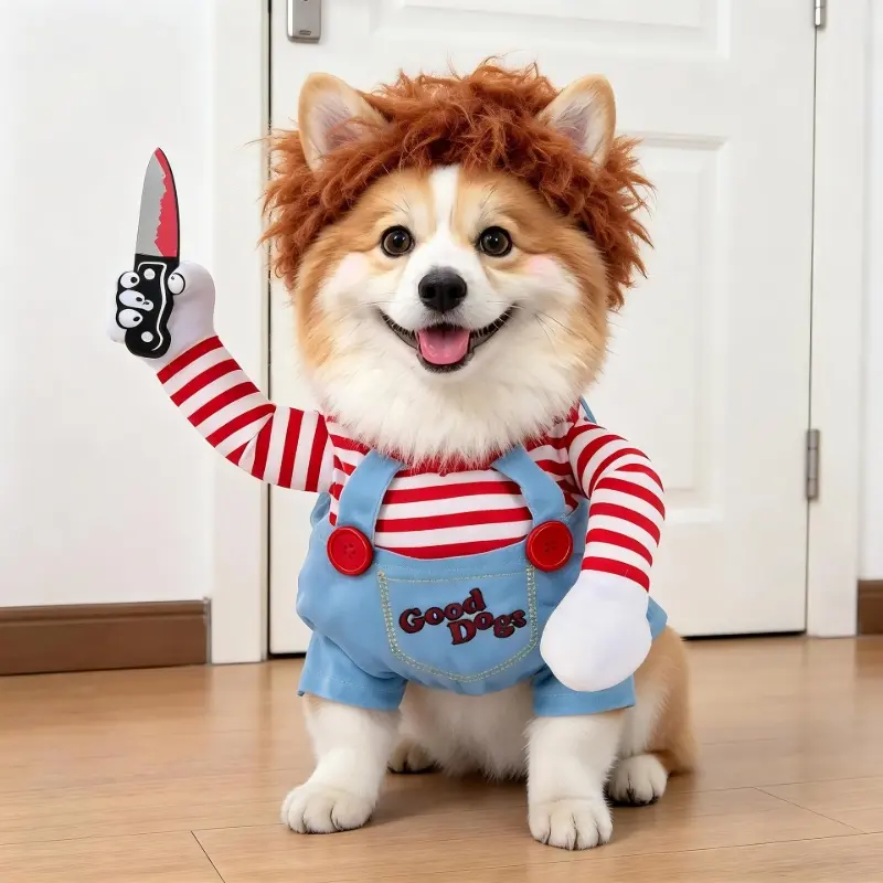 Small Medium Dog Cat Deadly Doll Costume, Puppy Costume, Funny Halloween Christmas Cosplay Outfit, Novelty Pet Party Dress Up Clothing for Holiday Decor