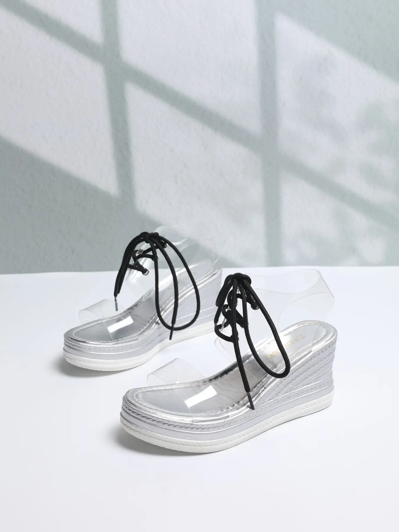 Women Clear Straps Lace‑Up Wedge Platform Sandals, Open Toe Espadrille Thick Sole Summer High Heel Sandals for Beach, Vacation, Party & Daily Street Outfit