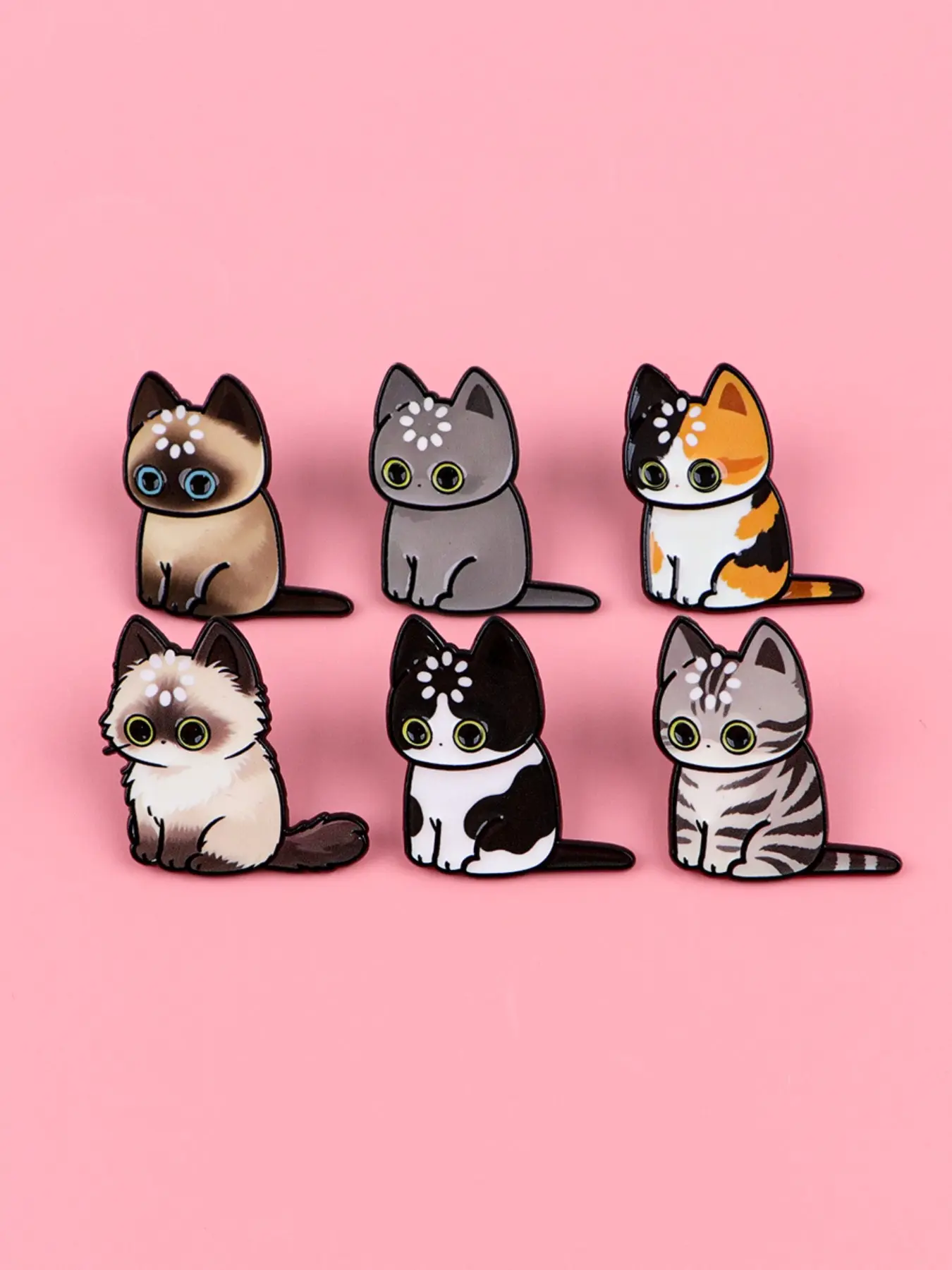 6pcs/set Cute Thinking Cat Badges, Brooches, Alloy Brooch Pin, Cartoon Animal Design Pins, Unisex Elegant Fashion Accessories, Perfect Gift for Family and Friends