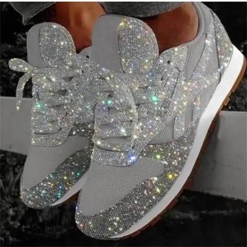 Women's 2026 Trend Glitter Vulcanized Chunky Height-Increase Sneakers, Black Sports Running Training Shoes