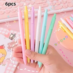 6-Pack Innovative Solid Color Neutral Pens, Student Stationery Gifts, Push-Button Water Bottles, Macaron Color Series
