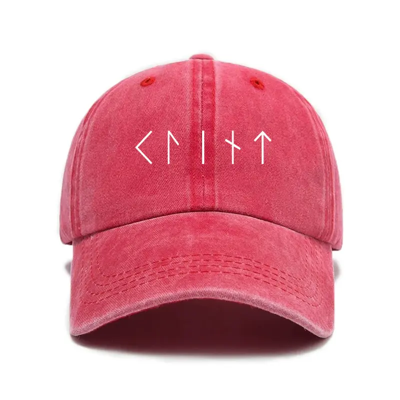 Cool Symbol Washed Baseball Cap Vintage Dad Hat Men Women Retro Cotton Trucker Hat Streetwear Casual Sun Hat Sport Outdoor Fashion Cap Red Unisex Gym Hike Travel Cute Gift Boy Girl Soft Top Daily Nice Cool Run Summer New Day Wear Good Life