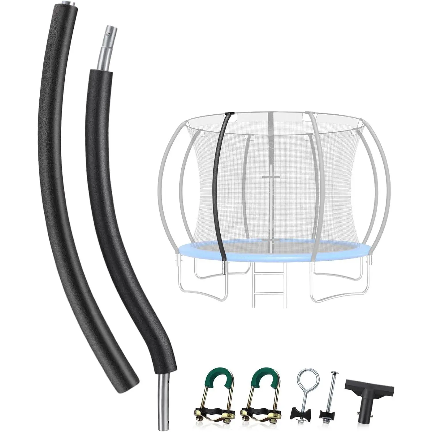 Universal Trampoline Enclosure Replacement Poles with Safety Foam Sleeves, Fits 12-16FT Trampolines