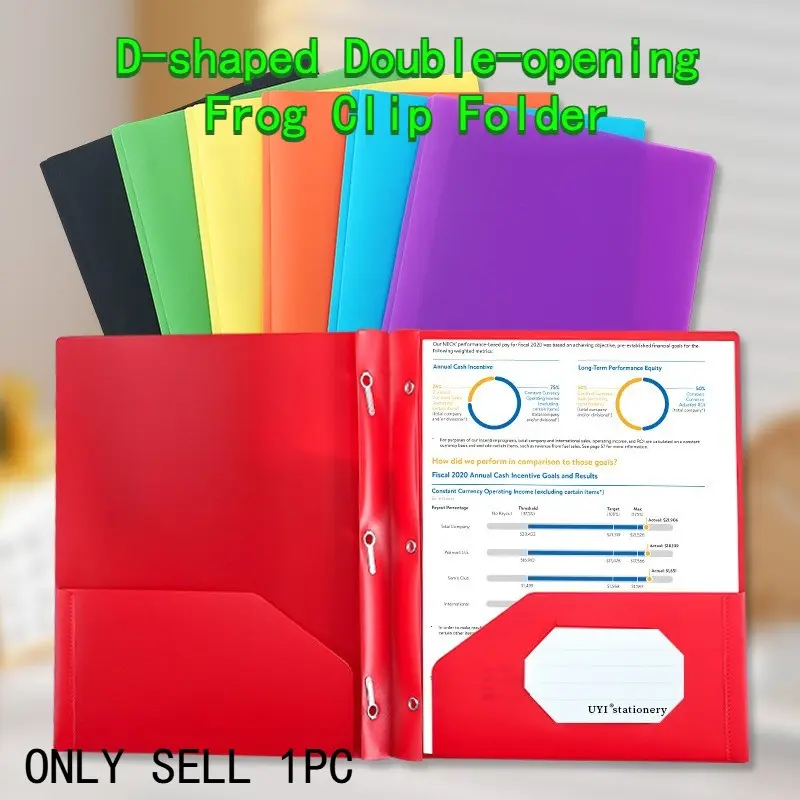 1Pc A4 Size PP American D-shaped Double-opening Frog Clip Folder, Simple Business Style, Waterproof Wear-resistant PP Material, Firm Double Clips, For Office Reports, Contracts & Student Document Filing