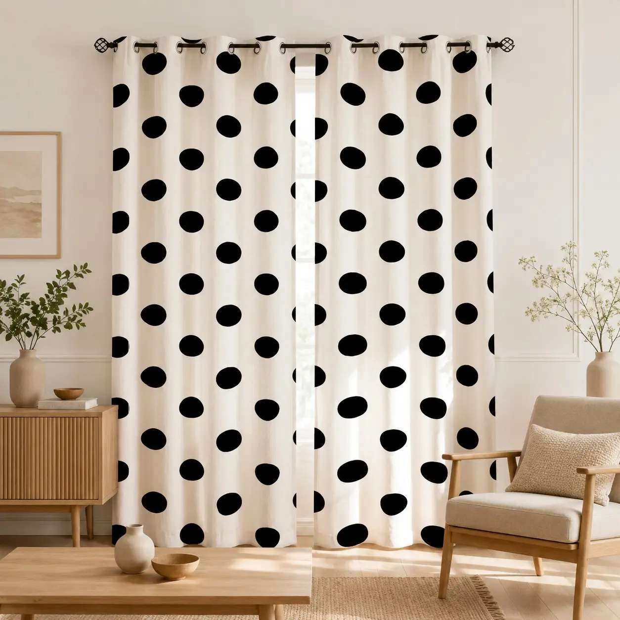 Classic Black and White Polka Dot Print Curtains, 2 Panels, Machine Washable Fabric Curtains, Multi-Size Window Decor for Bedrooms of Teens & Adults, Thoughtful Gift for Family and Friends