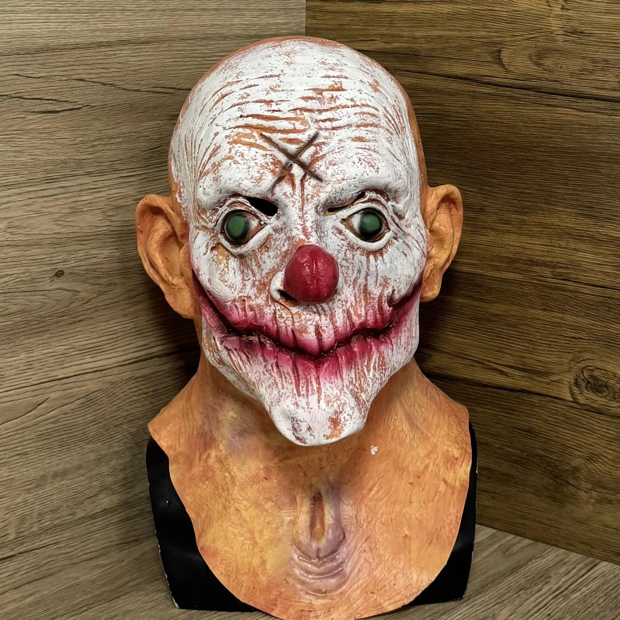 1PC Realistic Scary Clown Mask Horror Halloween Party Cosplay Costume Props Haunted House High Quality Full Head Latex Headwear