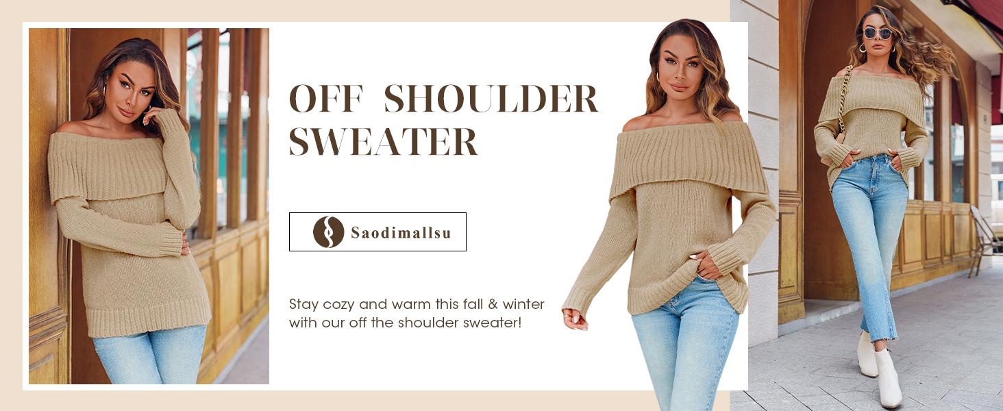 Saodimallsu Womens Off The Shoulder Sweaters Oversized Long Sleeve Loose Ribbed Knit Fall Trendy Pullover Tops Knitwear Womenswear SpringStatements