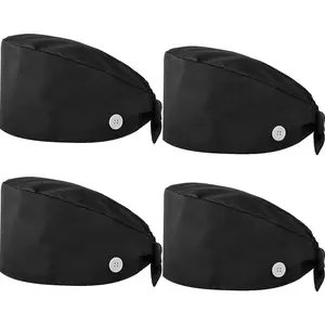4 Pieces Bouffant Scrub Caps Adjustable Button Sweatband Tie Back Hats for Women Men