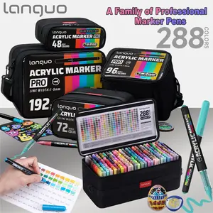 Languo Upgrade Soft Tip Acrylic Markers, 48/72/96/192/288 Colors, Metal Ball Mixer, 60% Coverage, 720° Elastic Tip, DIY Art Supplies