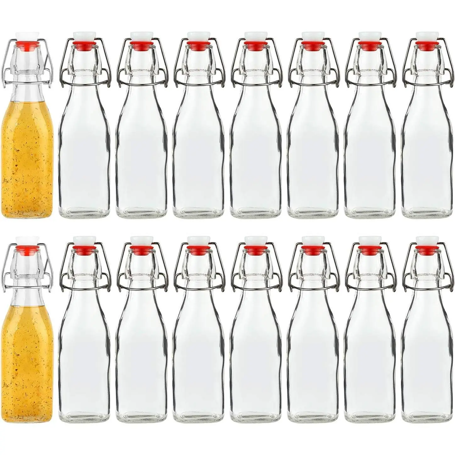 8oz Glass Bottles With Air Tight Lids, Beer Bottles For Home Brewing 250ml, Kombucha Bottles For Beverages, Kefir, Food Storage, Leak Proof, Dishware Safe 16 Pack