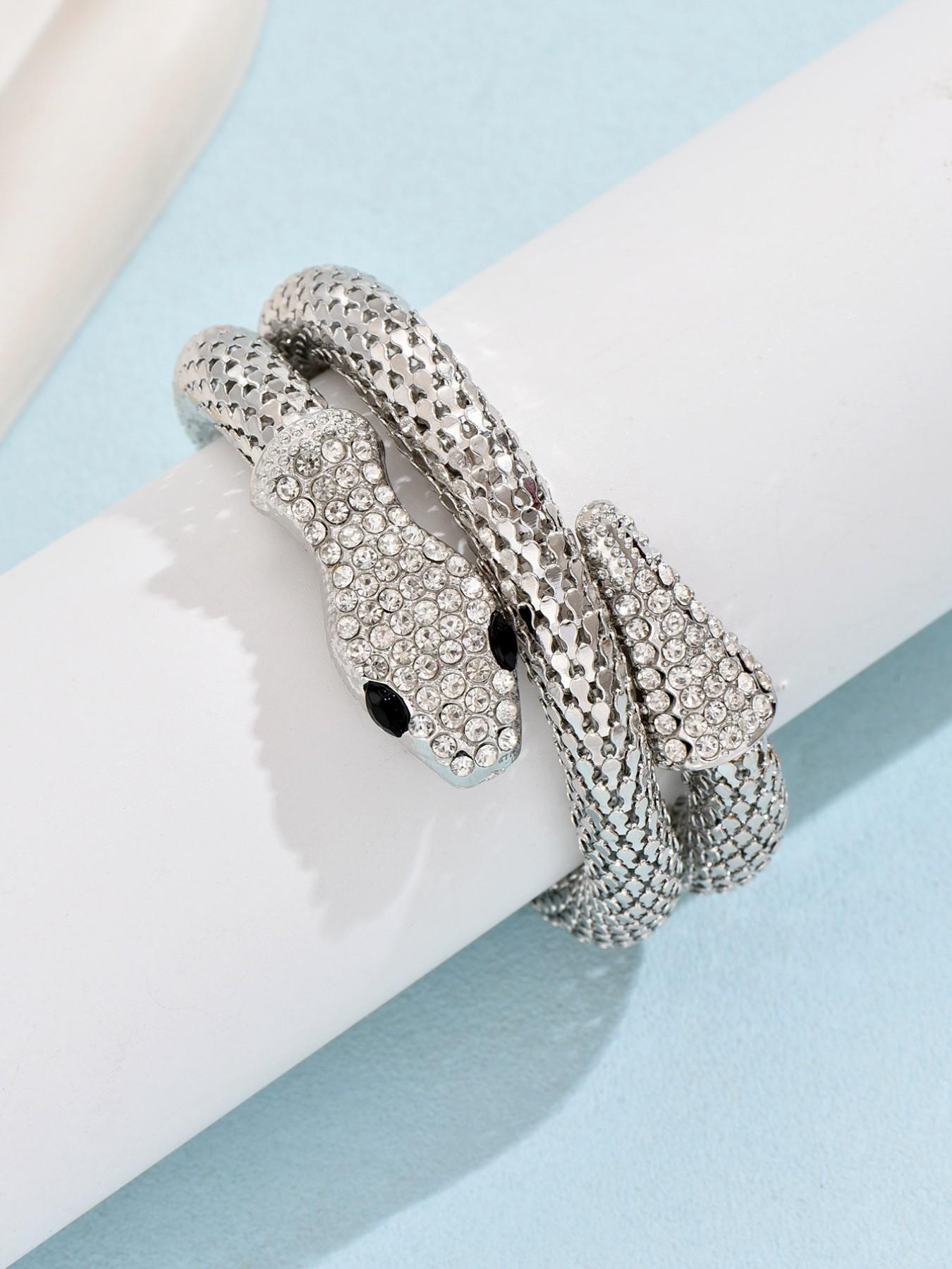Elegant Snake Design Bracelet, Rhinestone Embellished, Bold Statement Jewelry, Perfect for Stylish, Unique Gift Idea