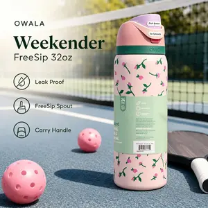 Owala Weekender 32oz Insulated Water Bottle Tiny Pink Rose Floral Print FreeSip Spout Leakproof Stainless Steel Travel Cup With Carry Handle For Pickleball Outdoor Sports Thermo Cup Flask Tumbler
