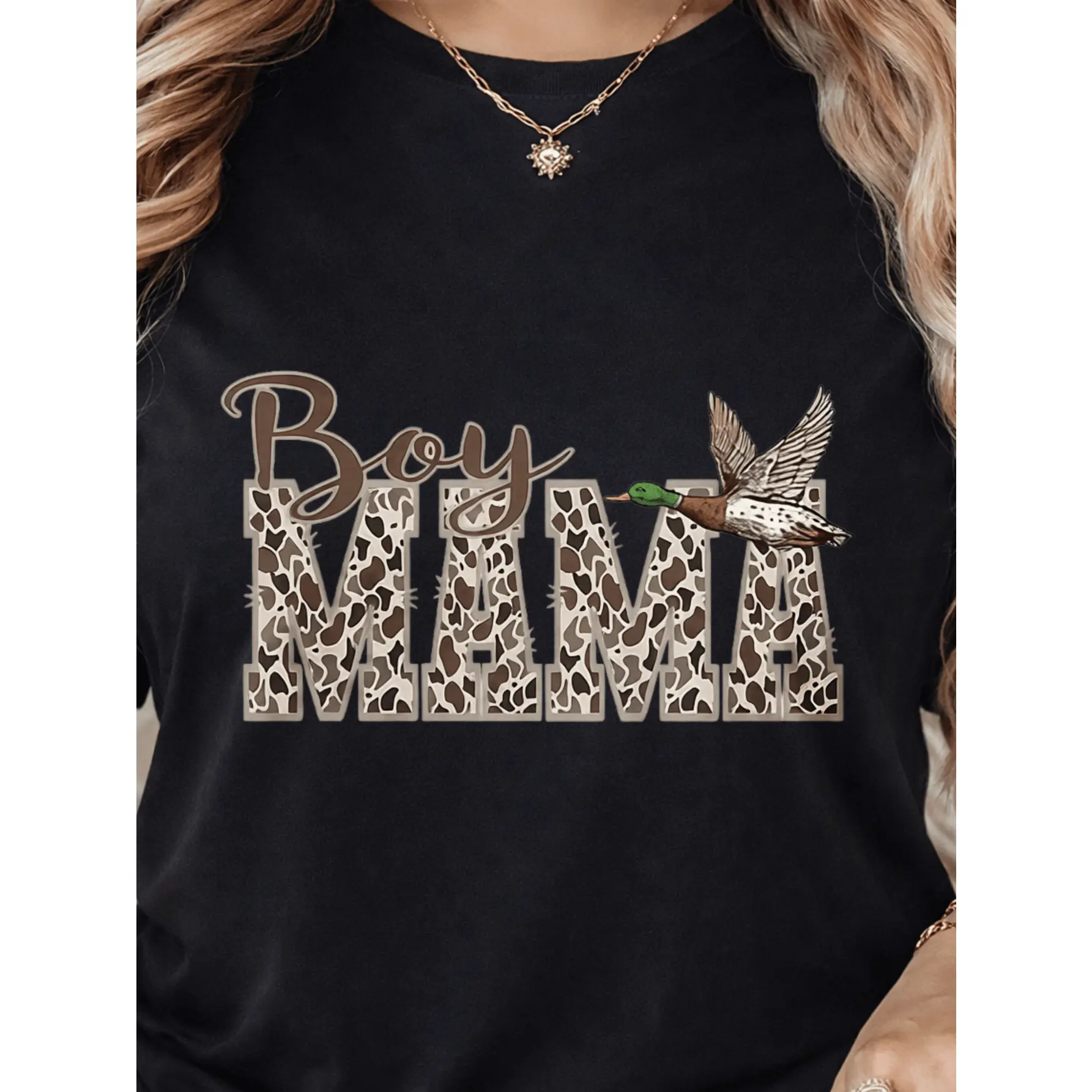 'Boy MAMA' Graphic T-Shirt for Boy Moms, Casual 100% Cotton Leopard Print Crew Neck Top, Shortsleeve Mother's Day Gift, Mother's Day Gifts, T-Shirt Top, Machine Wash, Round Neck, Tshirt, Short Sleeve, All Over Print, Normal Type