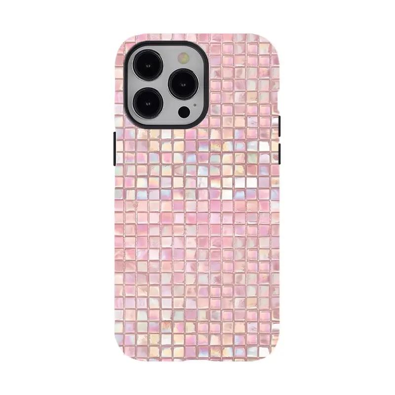 Holographic Mosaic Tile Phone Case | Shimmering Disco Aesthetic, Tough protective phone case,Compatible for iPhone 16 15 14 13 12 11 17Pro Max,for Samsung S25 S24 S23 S22 Ultra,Durable Dual-Layer design phone cover,Perfect Gift for Her