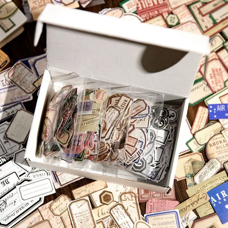 1000pcs/box Sticker Material, Vintage Label Decorative Material, Scrapbook Additions, Collage Album, Phone Case, Water Bottle, Car Cup, Laptop