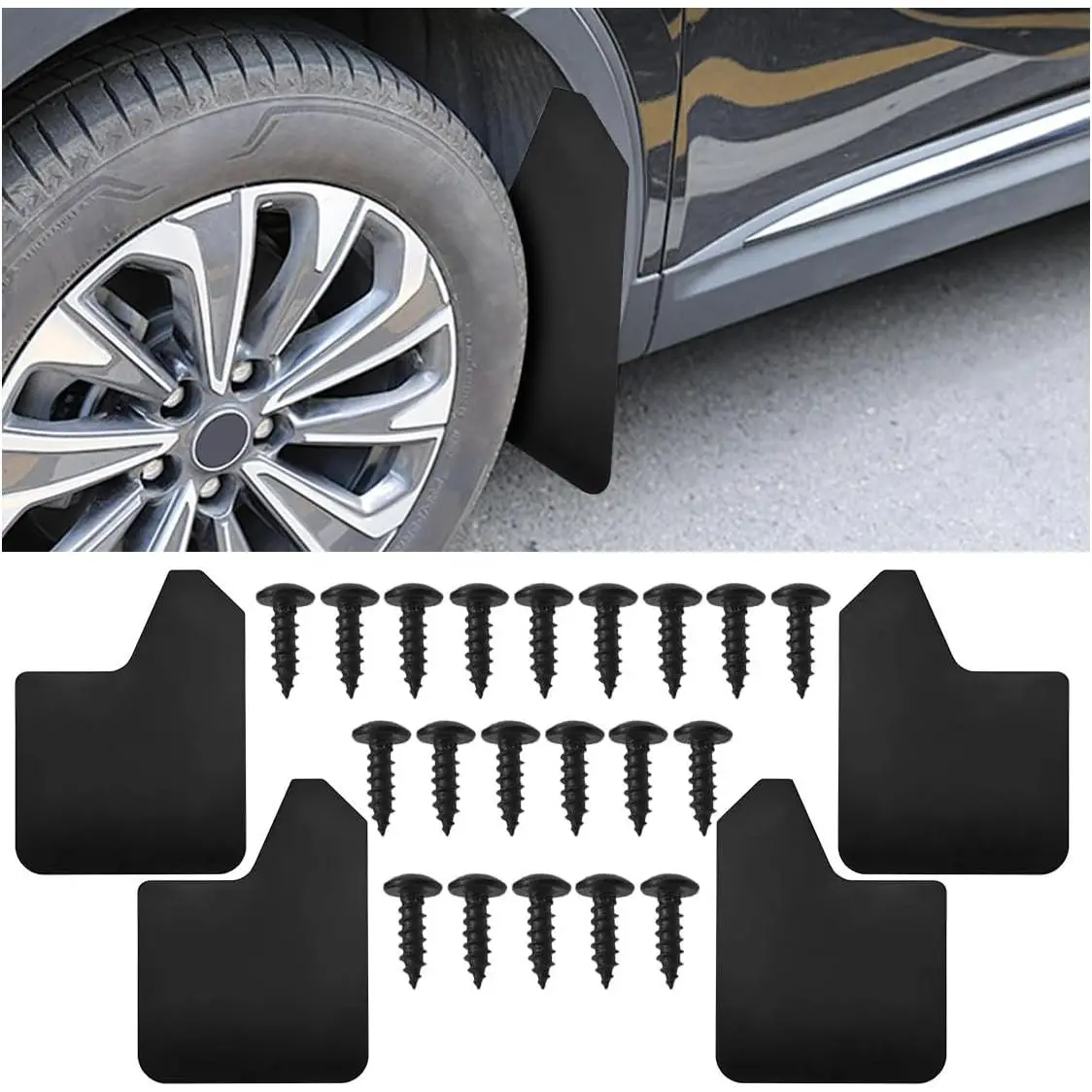 Craedli 4PCS Plastic Universal Car Mud Flaps Set, 15.19 x 11.61 Inch Flexible Bendable Non-Drill Mudguards with Screws, Front & Rear Splash Guards for SUV, Truck (Black), Non-Drill Design