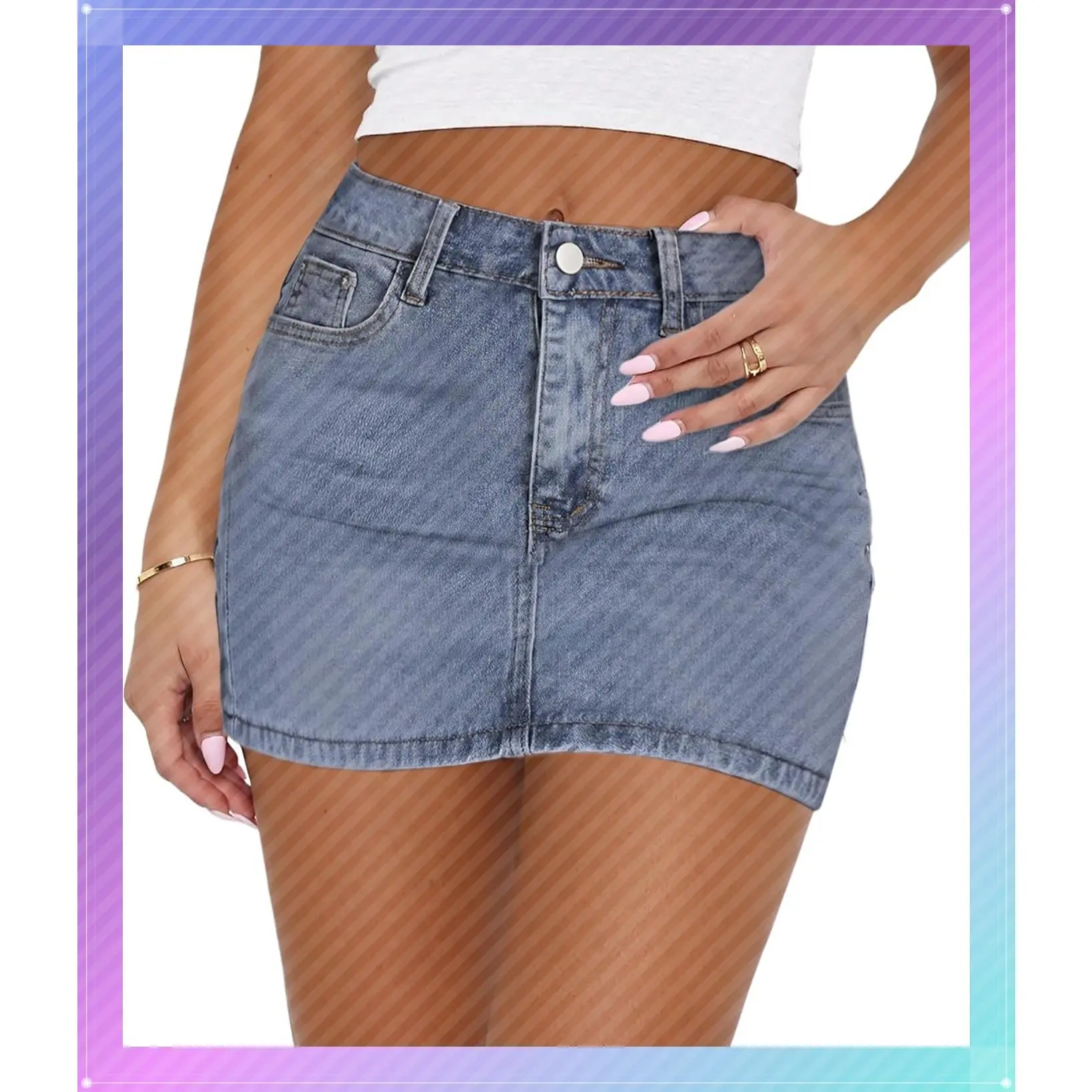 Women's Y2K Low Waisted Stretchy Denim Mini Skirt with Pockets, Casual Cute Micro Jean SkirtGift