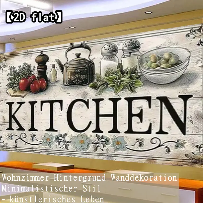 【2D flat】A frameless minimalist canvas wall art of kitchen still life, a fashionable decorative theme suitable for sofas, dining rooms, living rooms, and hallways, an artistic mural decoration.