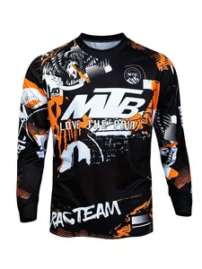 Men's Graffiti Beast Splatter Print Long Sleeve Mountain Bike Sport Top, Drip Pattern, Breathable Quick-Dry Tee, Outdoor Wear