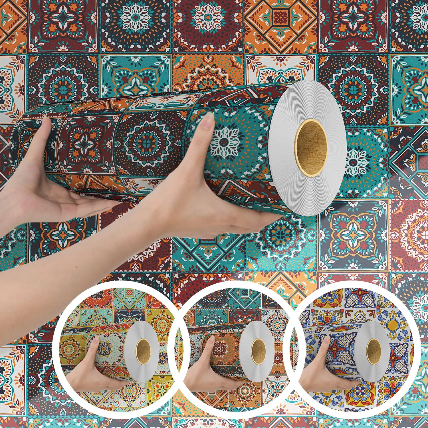 Boho Style Self-Adhesive Wallpaper, 40cm Wide, Thick Design, Ideal for Walls, Desks, Stairs, Various Scenes, Decorative Wall Decals