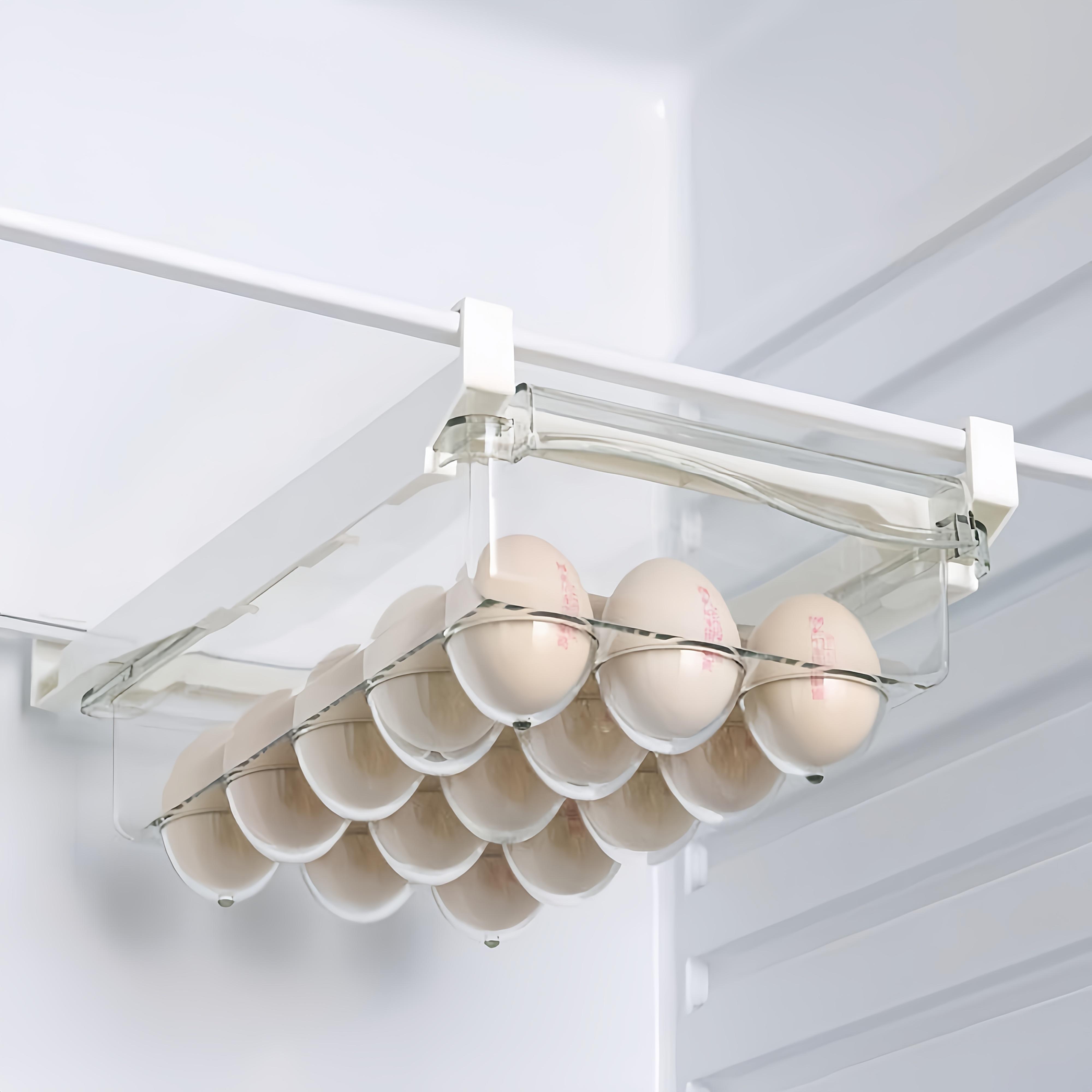 Refrigerator egg rack, snap-on egg drawer refrigerator, pull-out refrigerator transparent egg storage container, egg storage device and storage, egg tray, space-saving, keep fresh, ideal for home dining