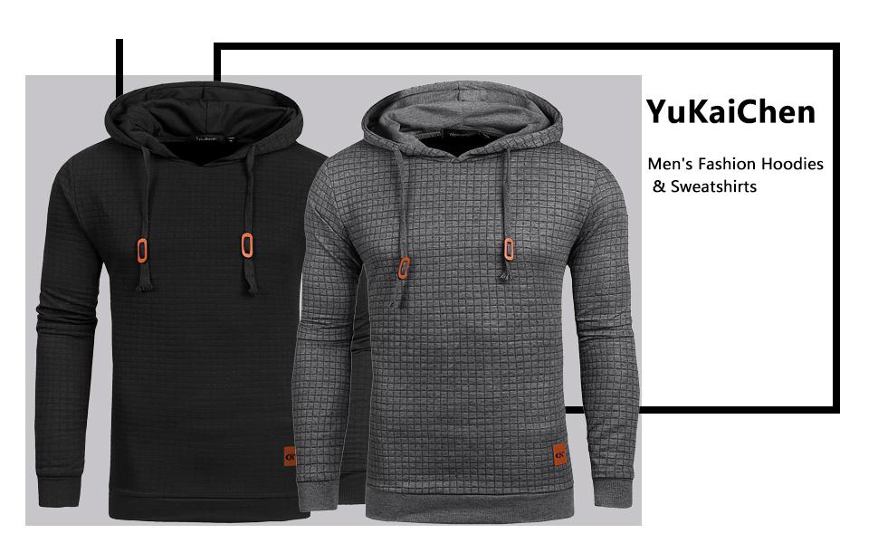 Mens Hooded Sweatshirt Long Sleeve Solid Knitted Hoodie Pullover Sweater Casual Menswear Soft Breathable Fabric Plaid Jacquard Design