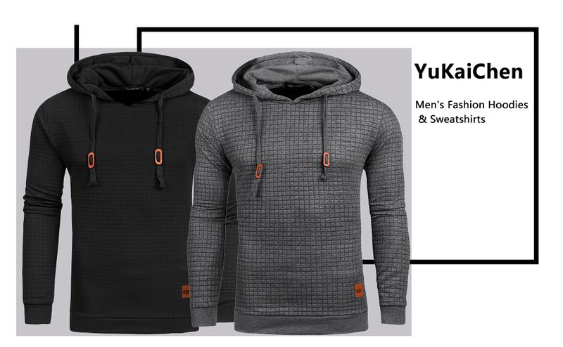 Mens Hooded Sweatshirt Long Sleeve Solid Knitted Hoodie Pullover Sweater Casual Menswear Soft Breathable Fabric Plaid Jacquard Design