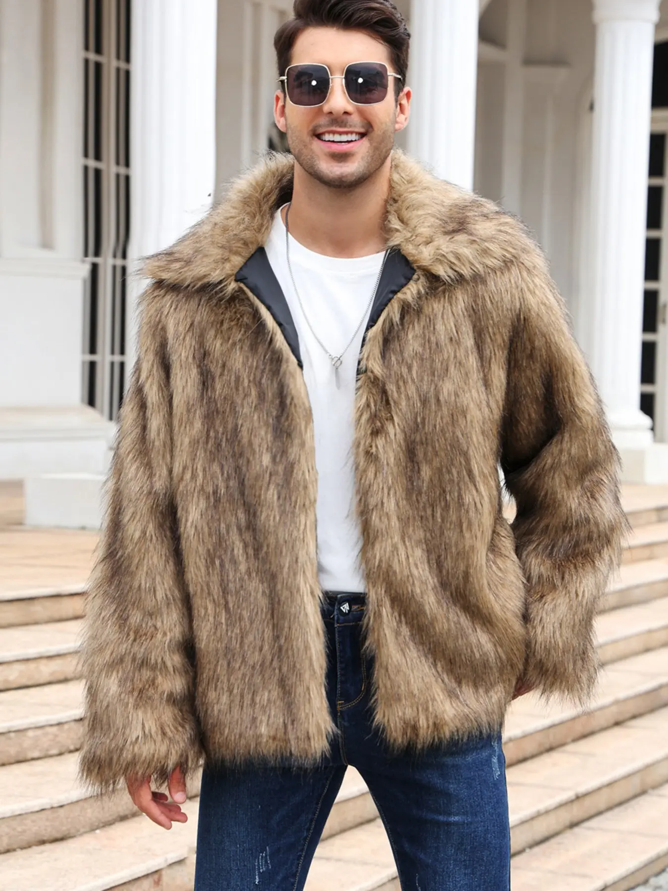 Men's Short Jacket with Lapel Collar, Warm Outerwear Coat, European and American Style, Plain Surface, Heavyweight (88.2g/m²)