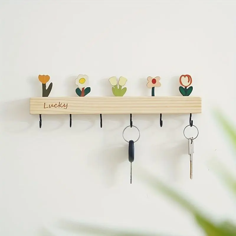 Custom Waterproof Wooden Wall-Mounted Key Hook Rack with 0 - 5 Kg Load Capacity, Cute Decorative Storage Shelf for Entryway