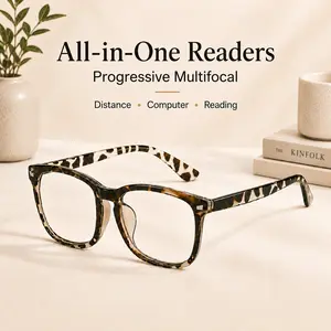 +1.00 Progressive Multifocal Reading Glasses for Men and Women, Blue Light Filtering Readers, 3 Viewing Zones for Distance, Computer, Phone and Reading, Lightweight Retro Tortoise Frame