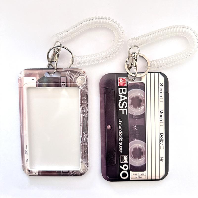 2-pack cassette-style work ID lanyards, access card holder for student meal cards and bus cards to prevent loss, work ID badge holder with lanyard, suitable for female students, teachers, nurses, and office use