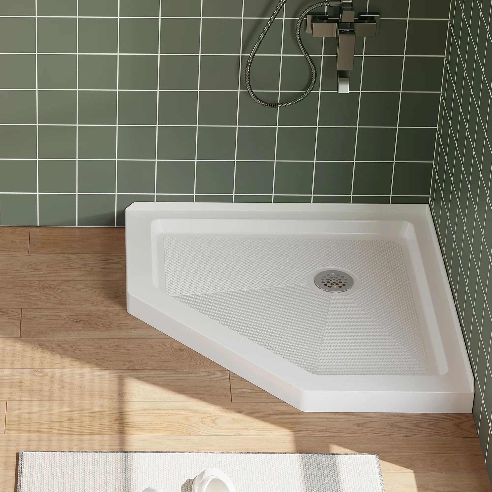 48x32 in White Lightweight & Durable ABS Single-Threshold Shower Pan Floor Base - Right Drain Hole System, Non-Slip Textured Surface, Easy-Install Complete Kit, Modern & Low Maintenance for Home Bathroom Remodeling, RV Upgrades, Mobile Homes