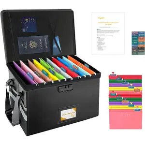 Large Next of Kin Box Organizer with Smart Labels, Fireproof Foldable File Organizer with Combination Lock, 10 Hanging Files and 20 Category Labels for Label Documents(15.7"L×12.2"W×10.6"H)