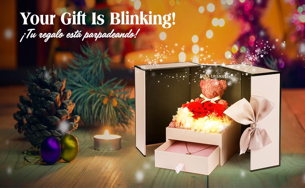 Gifts for Mom from Daughter Son, Preserved Real Red Rose with Cute Bear & I Love You in 100 Languages , Unique Mothers Day, Birthday Gift Box for Mama Mother