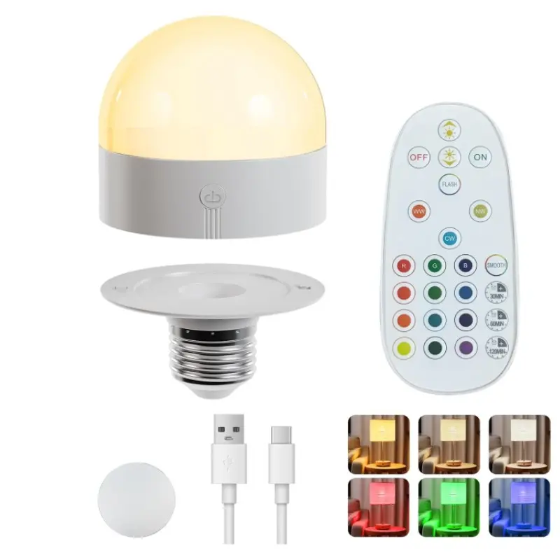 Reusable E27 LED Bulb with Remote Control, Adjustable Brightness & Timer, RGB Color Temperature, LED Color Changing, Wireless Emergency Light for Home Use