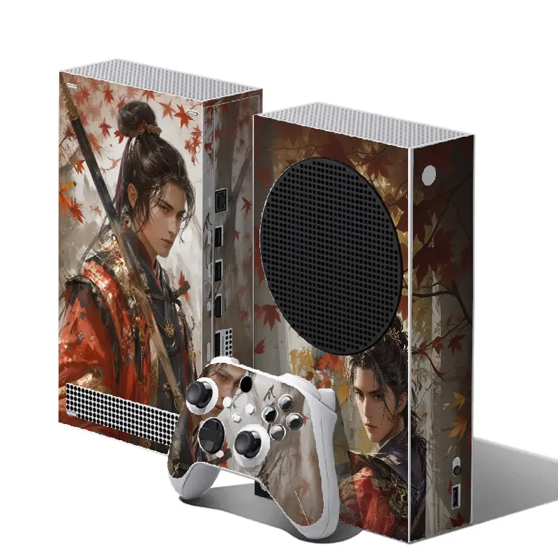Ancient Chinese Warrior Maple Leaf Vinyl Skin Decal Set for Xbox Series S, Includes 1 Console Skin + 2 Controller Skins, Traditional Ancient Hero Art Pattern, Durable Scratch‑Resistant, Removable No Residue PVC Vinyl Sticker, Maple Leaf Theme