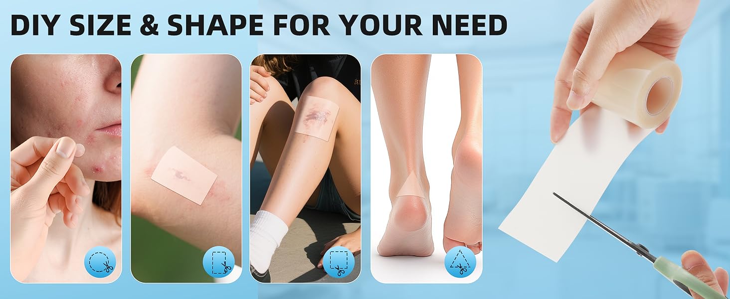 Hydrocolloid Roll Bandages, 2IN x 16FT Extra Large Hydrocolloid Patch with Self-Adhesive, Ultra Absorbent, Cut-to-Size, Flexible & Waterproof for Burn, Blister, Acne Care