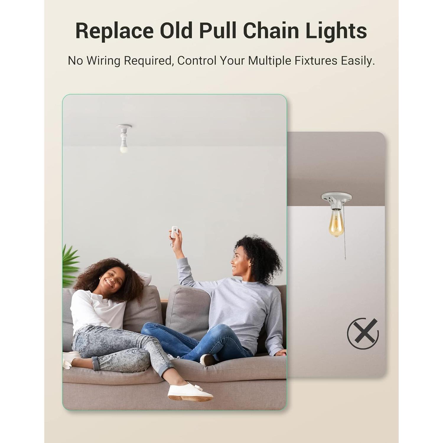 Remote Control Light Bulb Socket,  Light Bulbs Socket  Kit with Controller, Remote Light Socket E26/E27 Base for Pull Chain Light Fixture, No Wiring, Programmed, ETL Listed