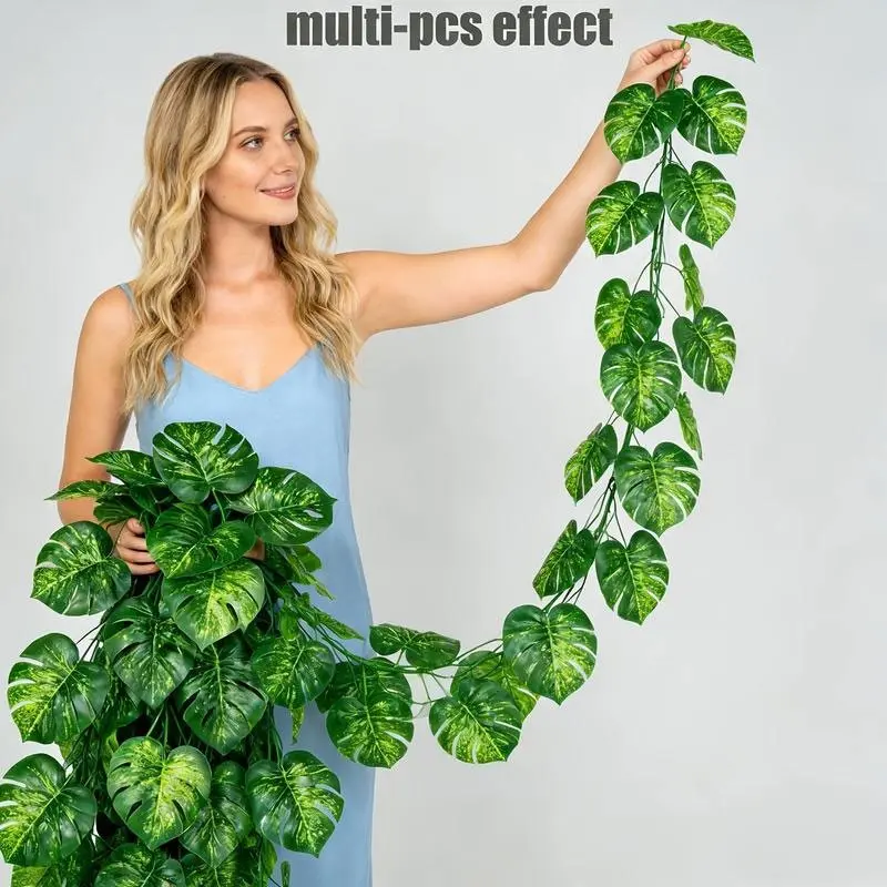 6 pieces of realistic Monterey leaf-shaped vines, artificial leaves, indoor and outdoor wall and staircase decoration artificial plants, Valentine's Day, Thanksgiving, Easter and Halloween decorations
