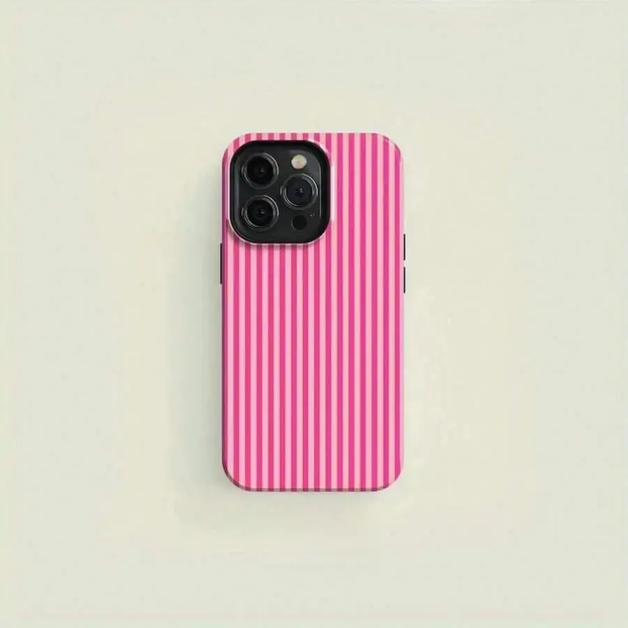 Barbie Pink Vertical Stripe Phone Case Minimal Coquette Preppy Aesthetic for iPhone 17 16 15 14 13 12 11 Pro Max Samsung S26 S25 S24 S23 S22 Ultra, Shockproof Full Lens Cover, Stylish iPhone 17 Pro Max Cases Girls, Cute Gift For Her Men's Cool Gadgets