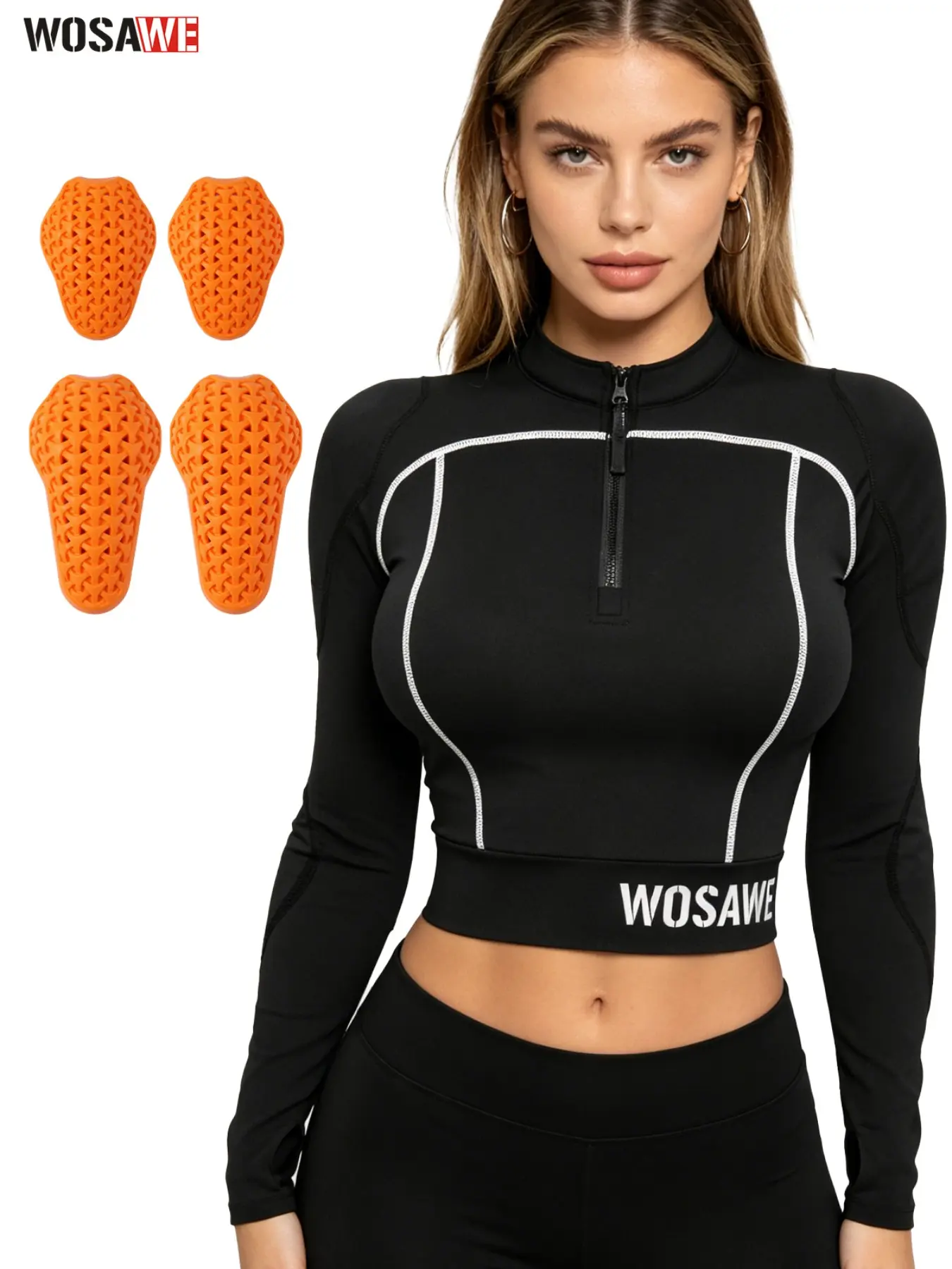 WOSAWE Women's High Elastic Moto Jacket - Slim Fit Short with Detachable Shoulder & Elbow Pads Biker Jackets
