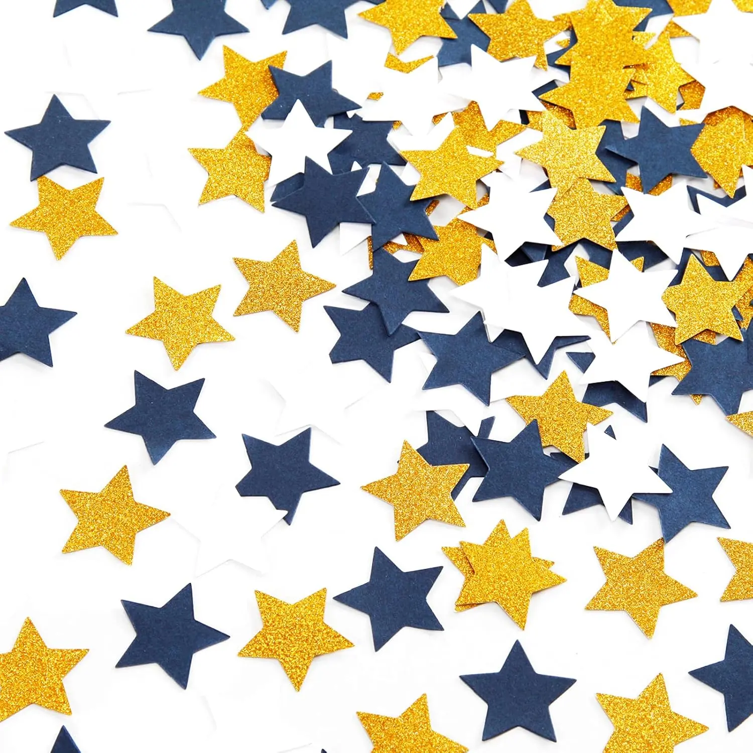 300pcs Navy Blue White Gold Confetti,Glitter Paper decor Twinkle Little Star Table Confetti,Birthday Graduation 2025 Fathers Day Wedding Shower Party Decorations Circle Dots Lasting Surprise
