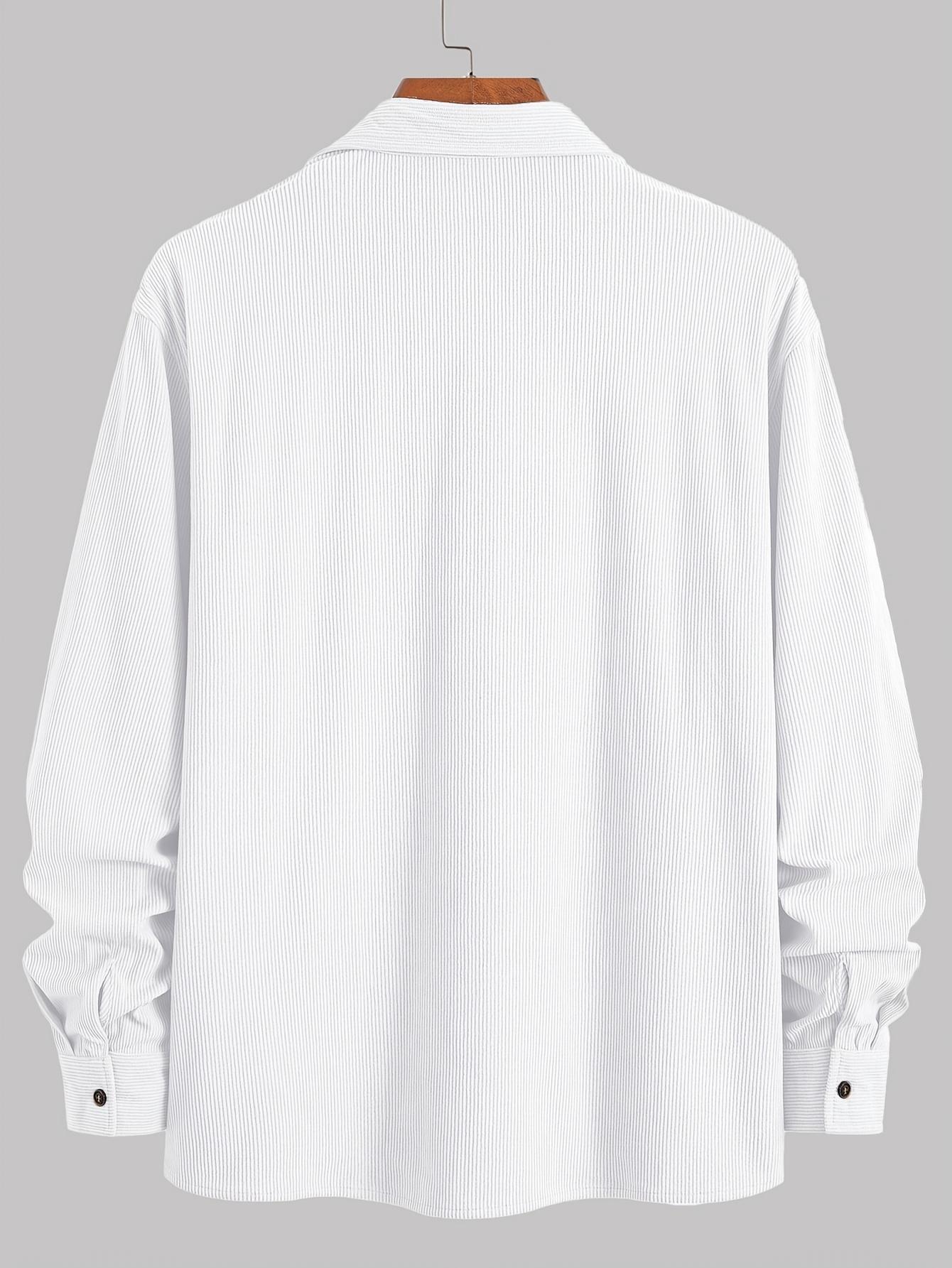 Popular corduroy material men's casual shirt jacket with lapel buttons, long sleeved cardigan, double patch pocket design suitable for daily leisure, fashion, simplicity, commuting, street fashion, spring and autumn long sleeved shirt