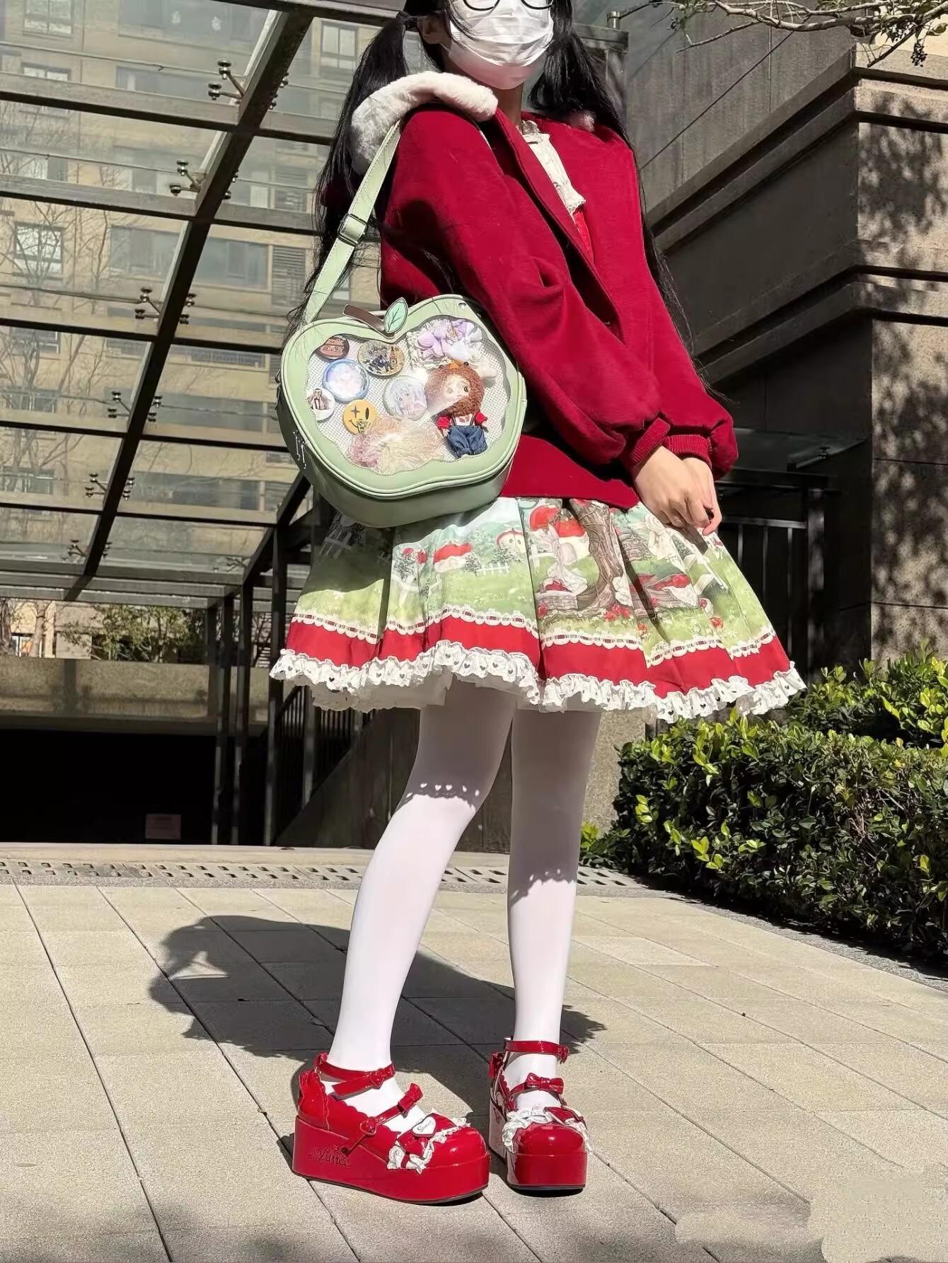 Y2K New Niche Design Apple Ita Backpack Harajuku Girl Transparent Pocket Cute Crossbody Bag DIY Display Knapsack Fashion Handbag