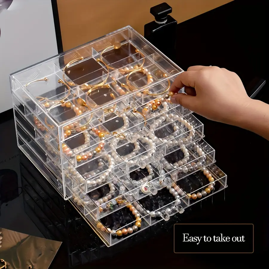 DIY bracelet earring storage box, large 30-grid jewelry clip box, with 5 drawers, stackable earring bracelet box, women's jewelry box.
