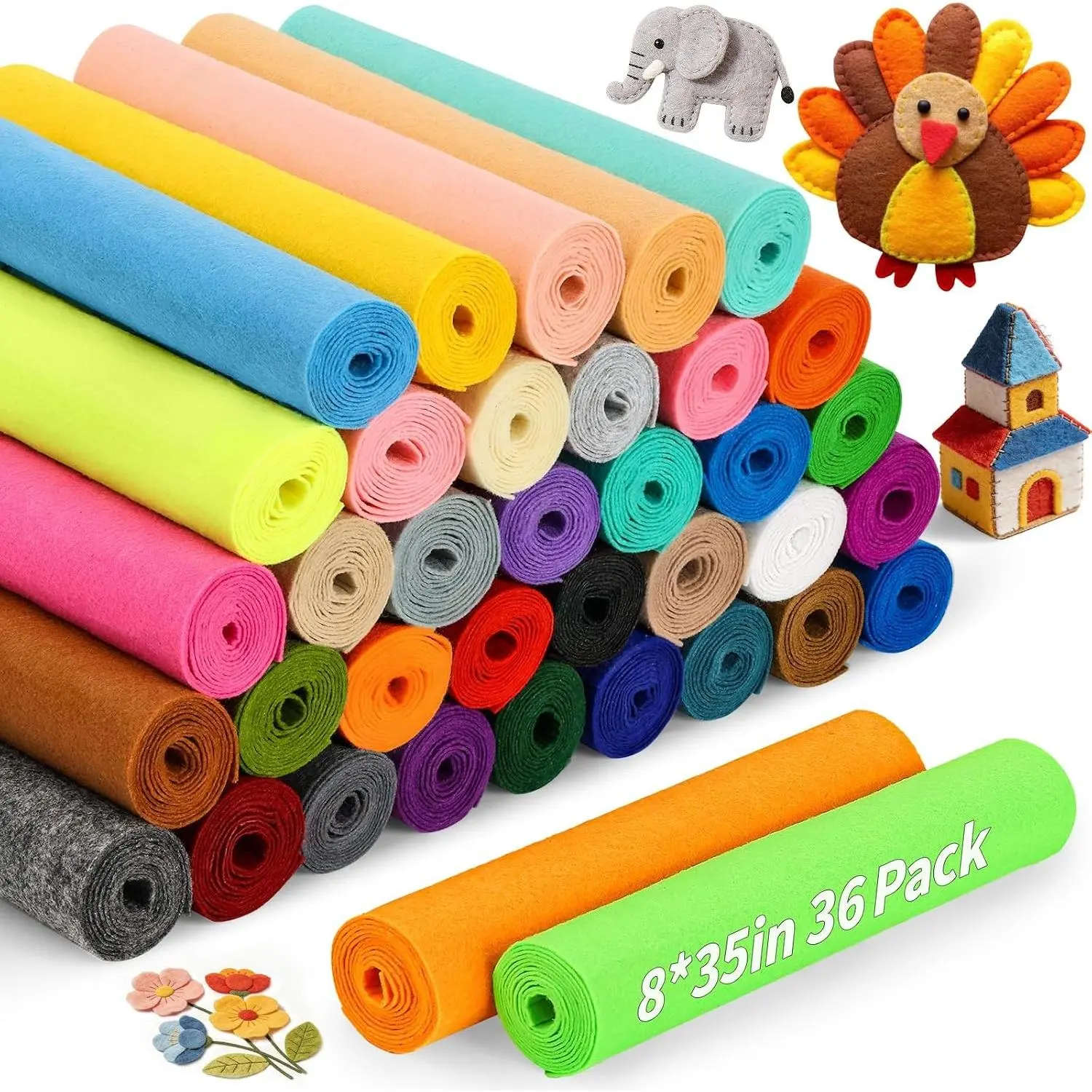 36 Rolls 8 x 35 Inch 1mm Thick Craft Felt Fabric Sheets for DIY Sewing and Handmade Decoration