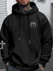 Gradient Wing Cross Back Long Sleeve Hoodie, Pop Art Print Loose Fit Sweatshirt, Casual All-Season Couples' Apparel