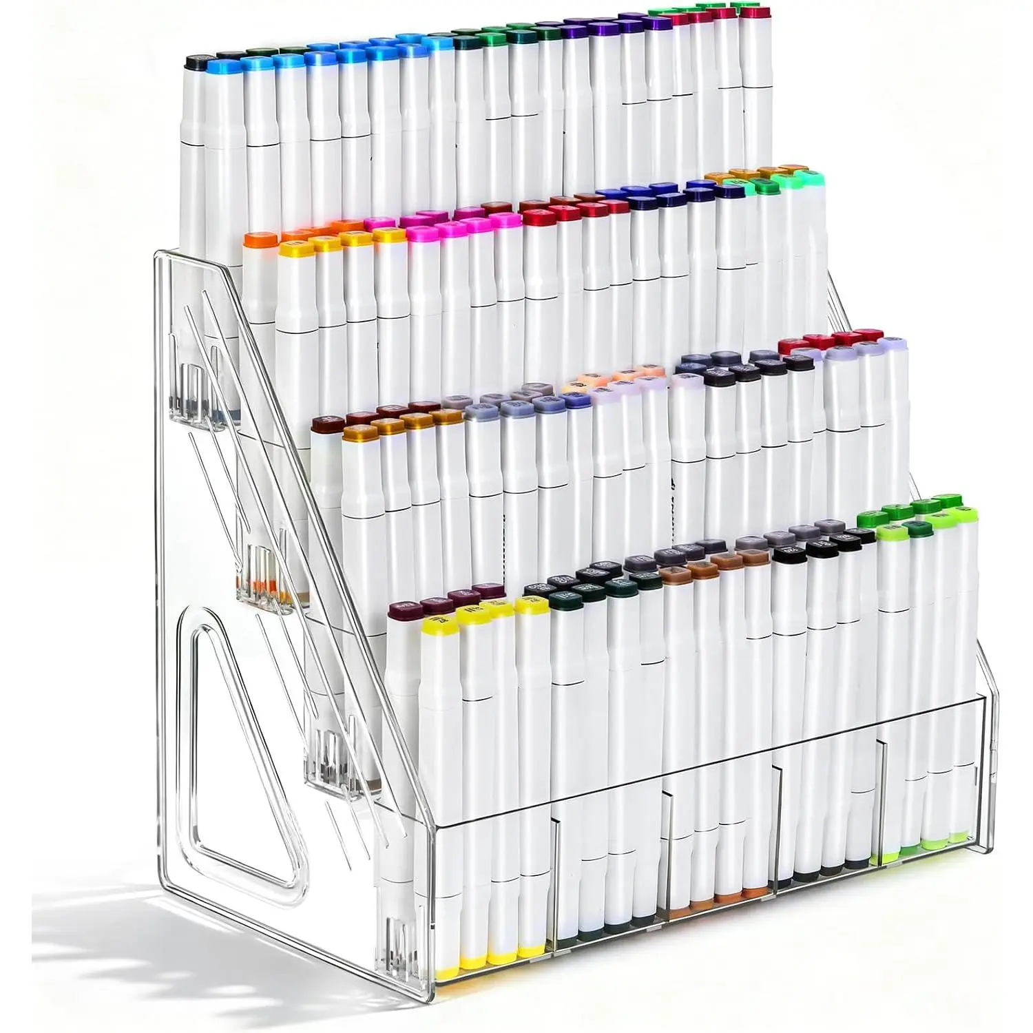 Pen Holder, Marker Organizer 20 Compartments, Clear Pencil Holder Space Saving, 4-Tire